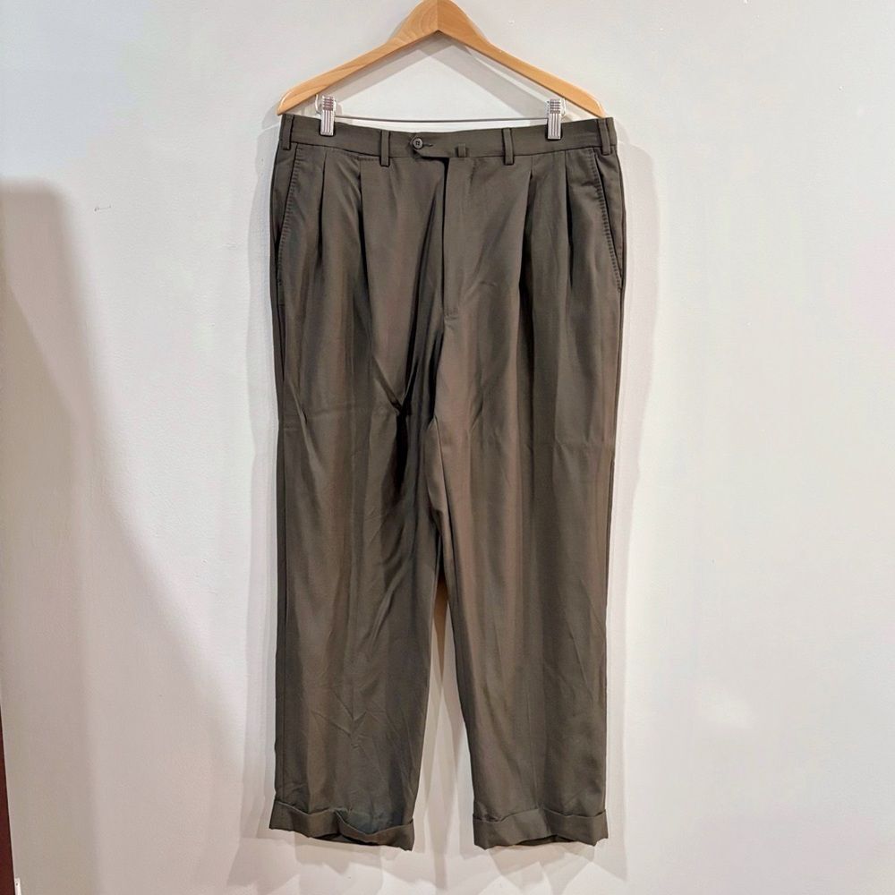 Ermenegildo Zegna Men Wool Dress Pants 38R Olive Green Cuffed Old Money Office